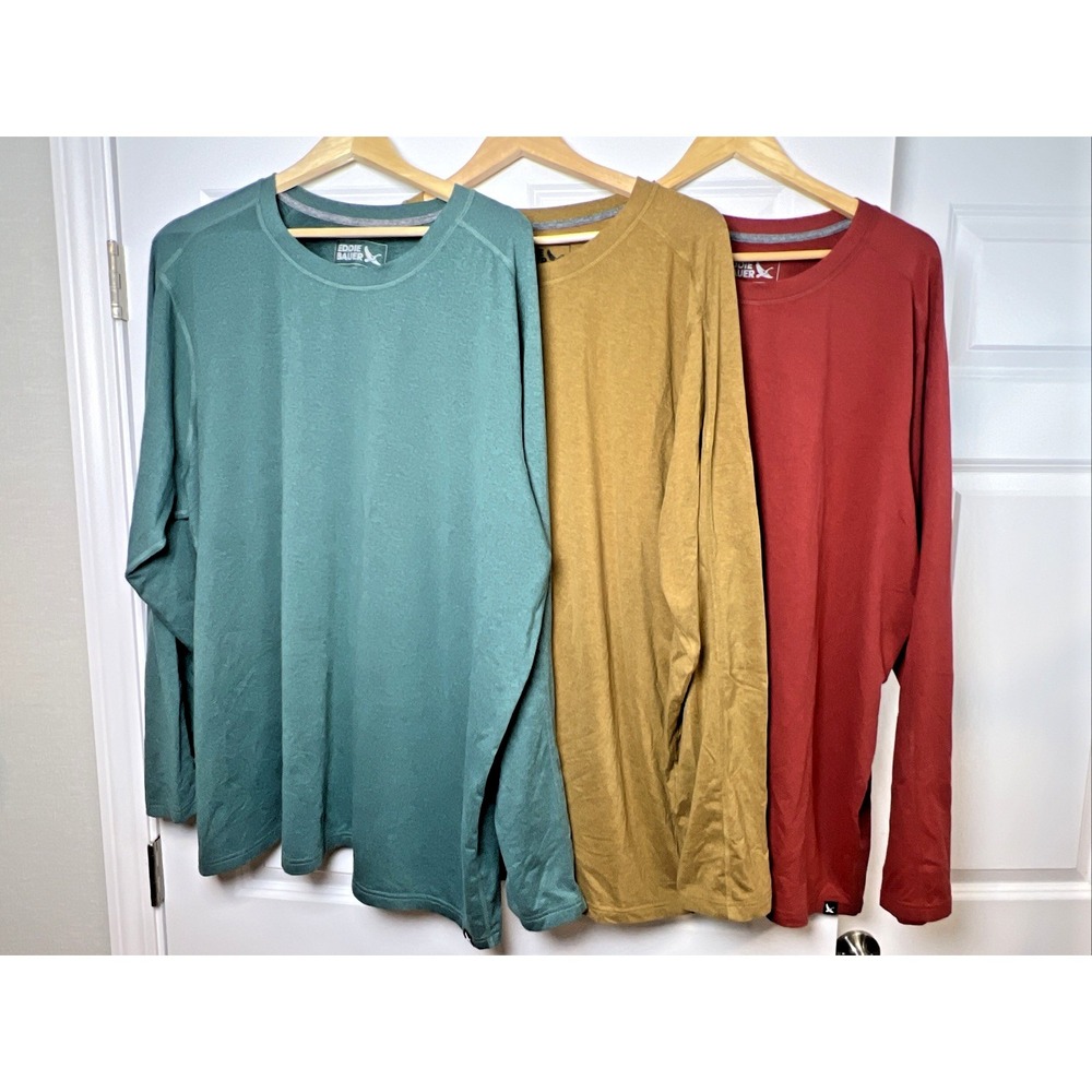 Lot of 3 Eddie Bauer Mountain Trek Shirts Mens 3XL Long Sleeve Hiking Green Red
